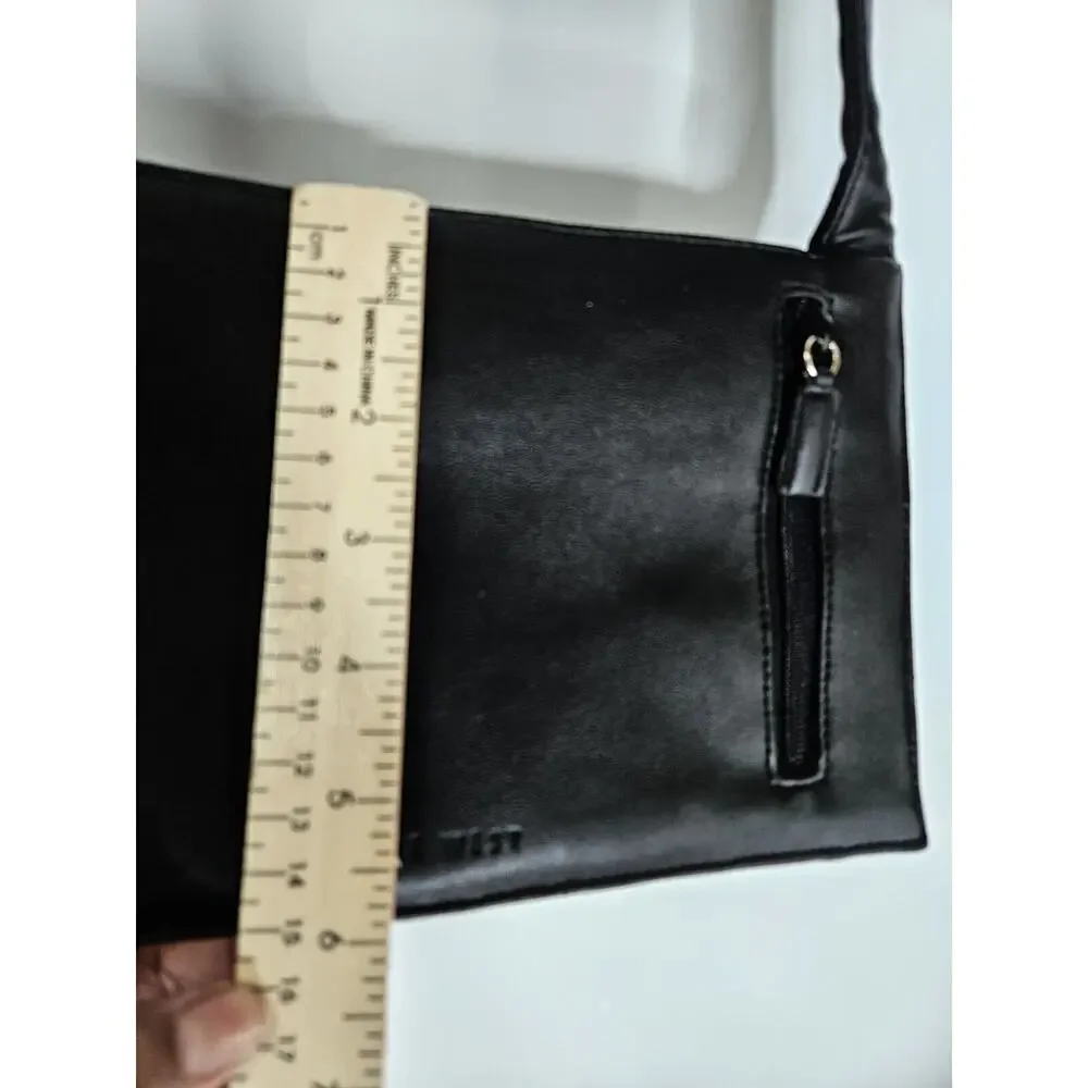 Nine West Black Leather Flat Wallet Shoulder Bag Quiet Luxury Minimalist